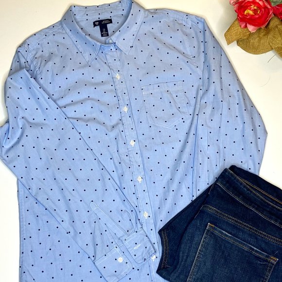 Gap Polka Dot Long Sleeve Blue Women's Large Button Down Top - Picture 1 of 7